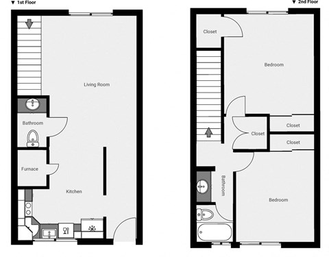 Floor plan for 2 beds, 1.5 baths, 1100 sqft